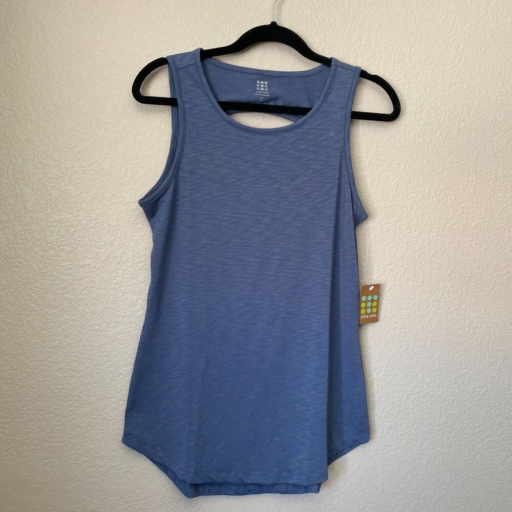 Title Nine Blue Slit Back Athletic Atleisure Camping Hiking Tank Top Size S New